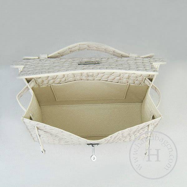 Hermes Mini Kelly 22cm H008 Cream Stone Leather With Silver Hardware - Click Image to Close