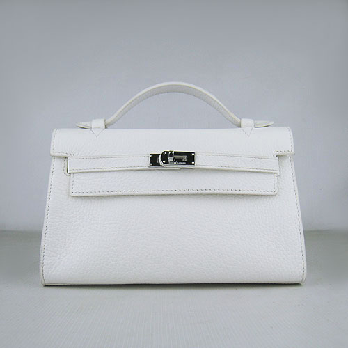 Hermes Mini Kelly 22cm H008 White Calfskin Leather With Silver Hardware