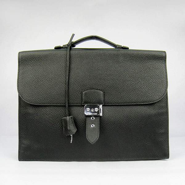 Hermes 2813 Depeches Briefcase 38cm - Black with Silver Hardware - Click Image to Close