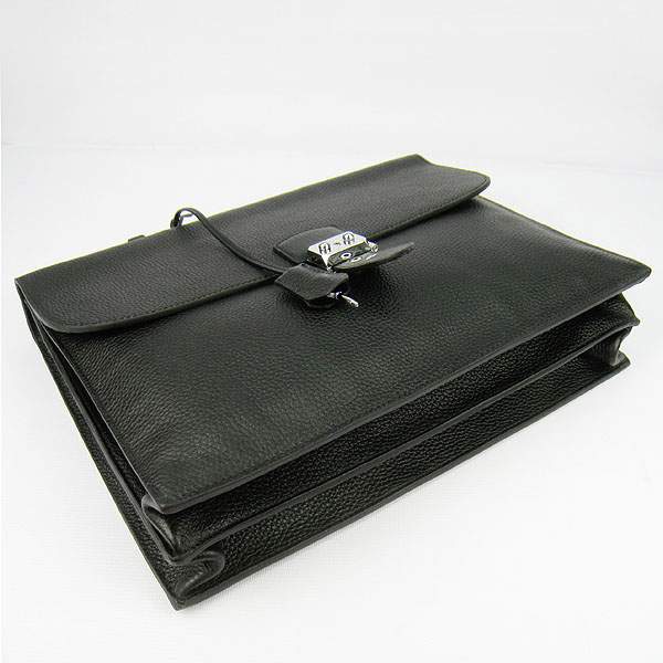 Hermes 2813 Depeches Briefcase 38cm - Black with Silver Hardware