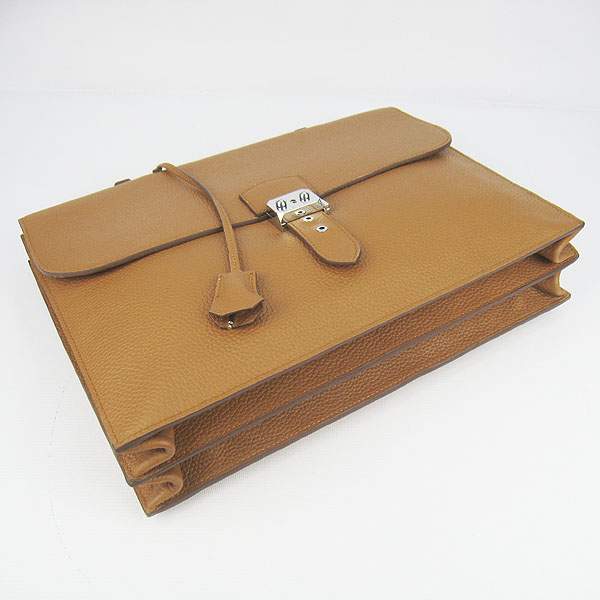 Hermes 2813 Depeches Briefcase 38cm - Coffee with Silver Hardware