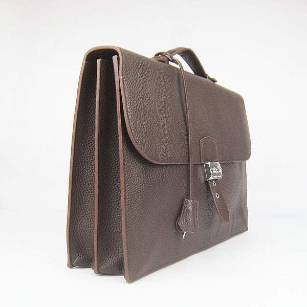 Hermes 2813 Depeches Briefcase 38cm - Brown with Silver Hardware - Click Image to Close