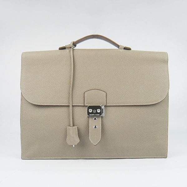 Hermes 2813 Depeches Briefcase 38cm - Grey with Silver Hardware - Click Image to Close