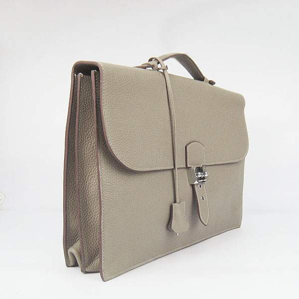 Hermes 2813 Depeches Briefcase 38cm - Grey with Silver Hardware - Click Image to Close