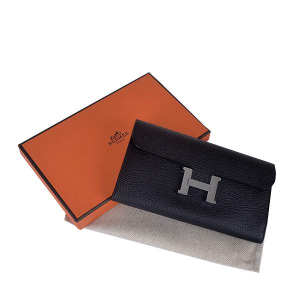 2012 New Arrival Hermes 6023 Constance Long Wallet - Black with Silver Hardware