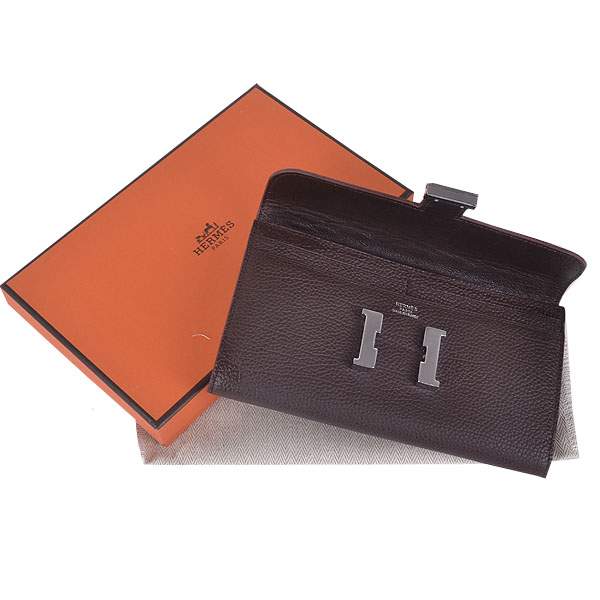 2012 New Arrival Hermes 6023 Constance Long Wallet - Brown with Silver Hardware