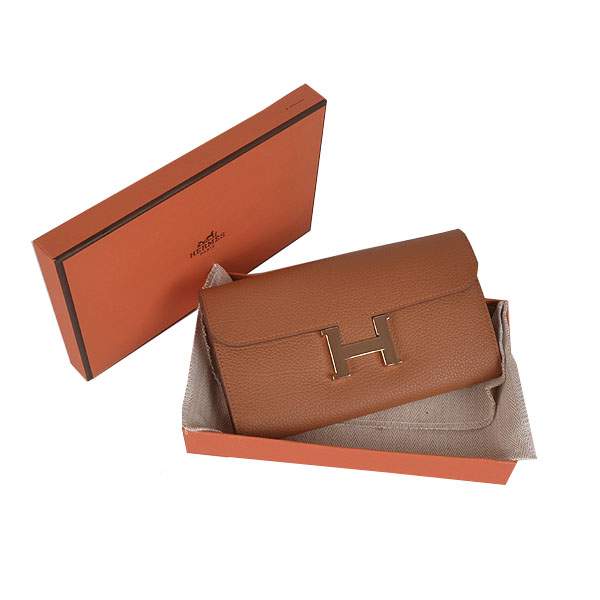 2012 New Arrival Hermes 6023 Constance Long Wallet - Coffee with Gold Hardware