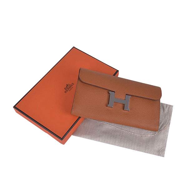 2012 New Arrival Hermes 6023 Constance Long Wallet - Coffee with Silver Hardware - Click Image to Close