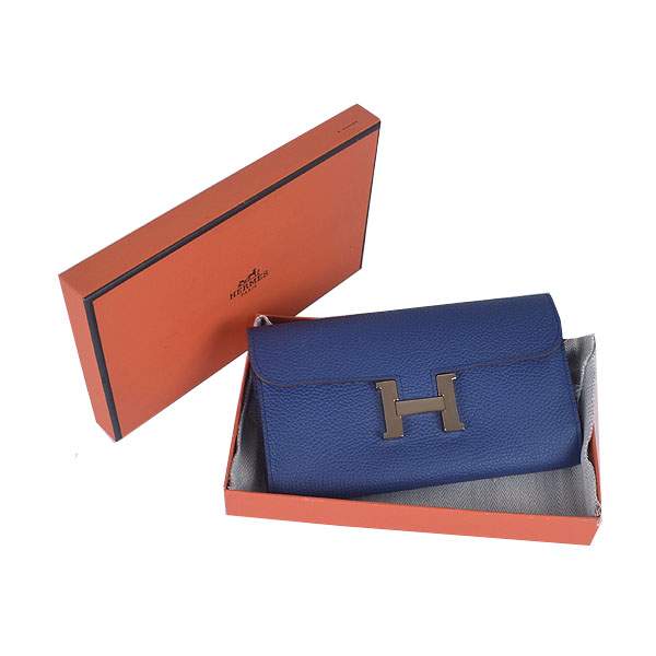 2012 New Arrival Hermes 6023 Constance Long Wallet - Dark Blue with Gold Hardware