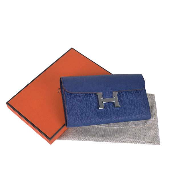 2012 New Arrival Hermes 6023 Constance Long Wallet - Dark Blue with Silver Hardware