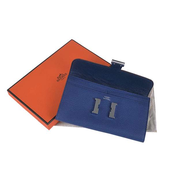 2012 New Arrival Hermes 6023 Constance Long Wallet - Dark Blue with Silver Hardware - Click Image to Close