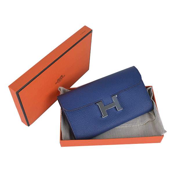 2012 New Arrival Hermes 6023 Constance Long Wallet - Dark Blue with Silver Hardware