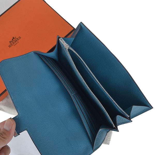 2012 New Arrival Hermes 6023 Constance Long Wallet - Middle Blue with Silver Hardware - Click Image to Close