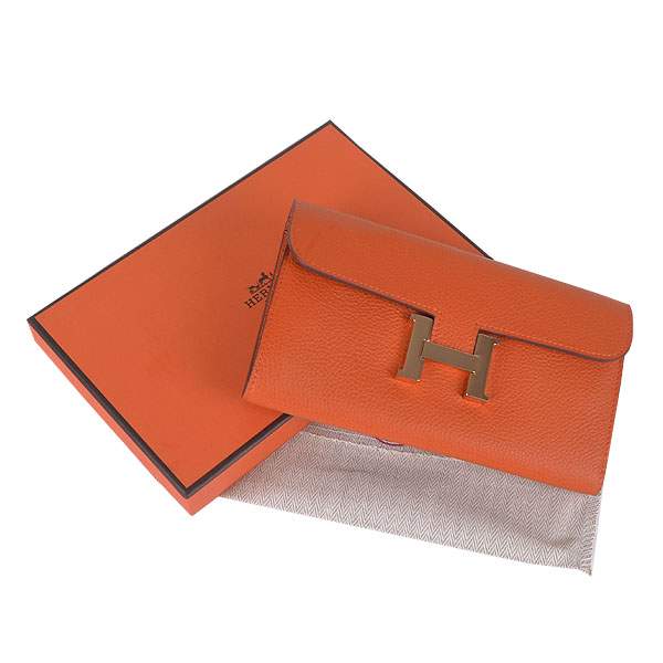 2012 New Arrival Hermes 6023 Constance Long Wallet - Orange with Gold Hardware - Click Image to Close
