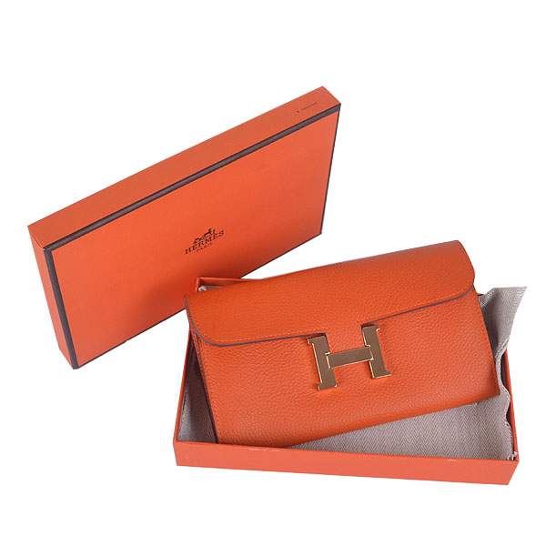 2012 New Arrival Hermes 6023 Constance Long Wallet - Orange with Gold Hardware