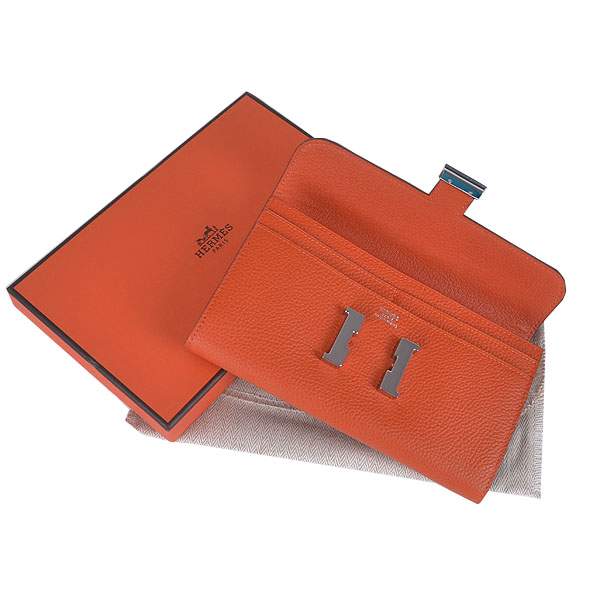 2012 New Arrival Hermes 6023 Constance Long Wallet - Orange with Silver Hardware