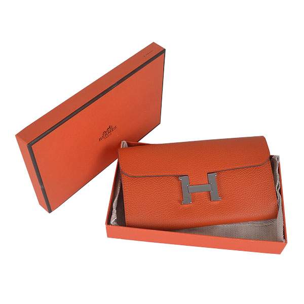 2012 New Arrival Hermes 6023 Constance Long Wallet - Orange with Silver Hardware - Click Image to Close