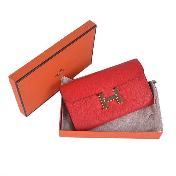 2012 New Arrival Hermes 6023 Constance Long Wallet - Red with Gold Hardware