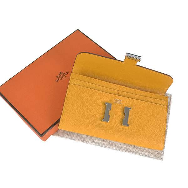 2012 New Arrival Hermes 6023 Constance Long Wallet - Yellow with Silver Hardware