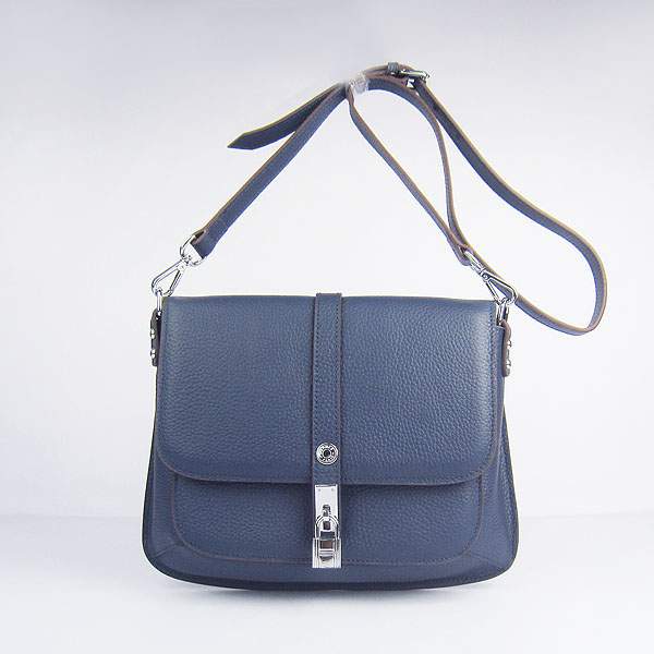 Hermes Togo Leather Messenger Bag - 8079 Dark Blue - Click Image to Close