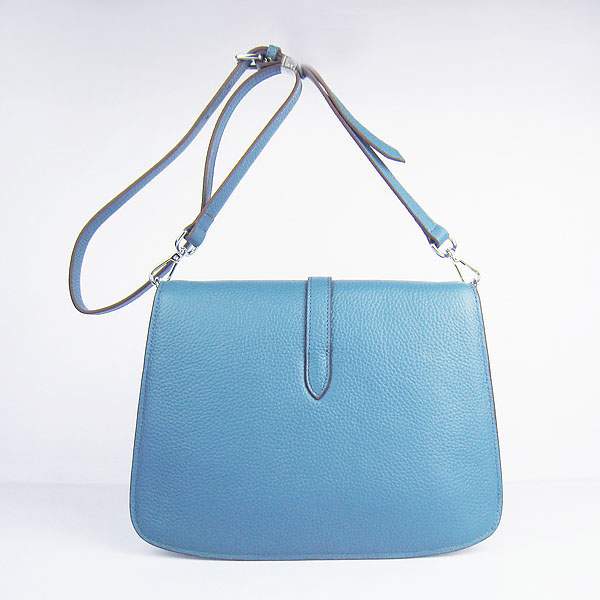 Hermes Togo Leather Messenger Bag - 8079 Blue - Click Image to Close