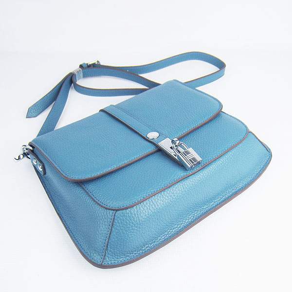 Hermes Togo Leather Messenger Bag - 8079 Blue - Click Image to Close