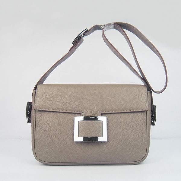 Hermes Togo Leather Messenger Bag - 8082 Grey
