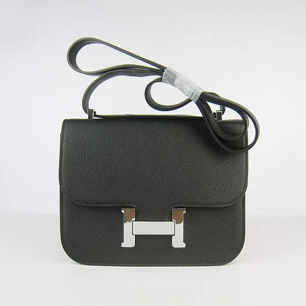 Hermes Constance Calf Leather Bag - H017 Black With Silver Hardware - Click Image to Close