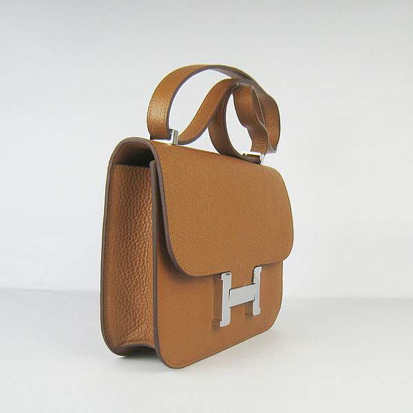 Hermes Constance Calf Leather Bag - H017 Coffee With Silver Hardware - Click Image to Close
