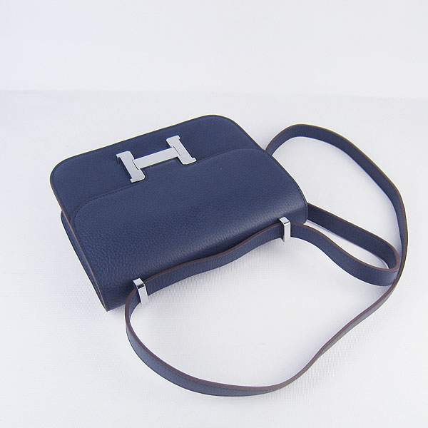 Hermes Constance Calf Leather Bag - H017 Dark Blue With Silver Hardware
