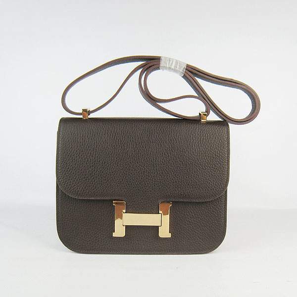 Hermes Constance Calf Leather Bag - H017 Dark Coffee With Gold Hardware