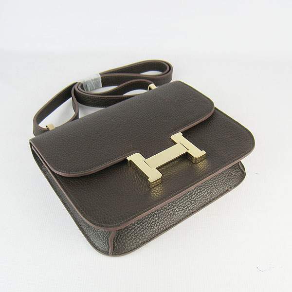 Hermes Constance Calf Leather Bag - H017 Dark Coffee With Gold Hardware - Click Image to Close