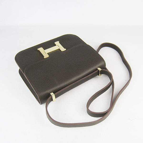 Hermes Constance Calf Leather Bag - H017 Dark Coffee With Gold Hardware - Click Image to Close