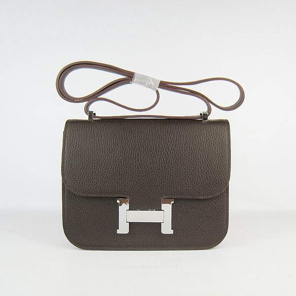 Hermes Constance Calf Leather Bag - H017 Dark Coffee With Silver Hardware