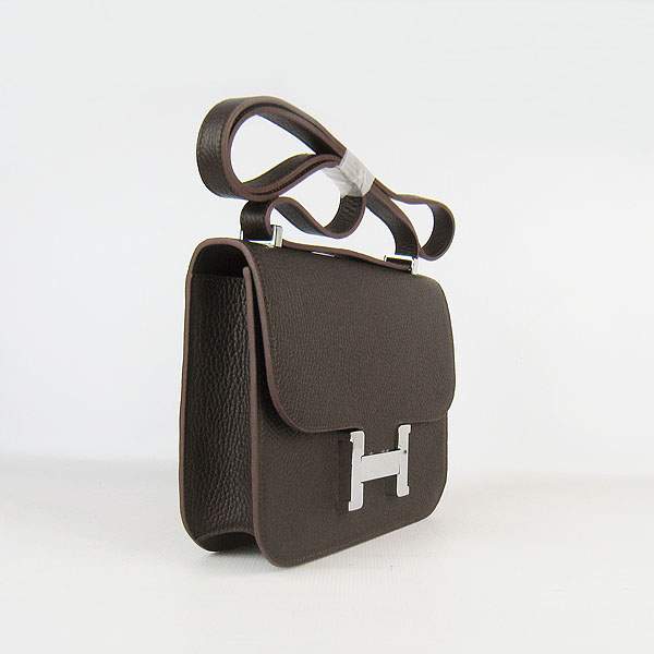 Hermes Constance Calf Leather Bag - H017 Dark Coffee With Silver Hardware