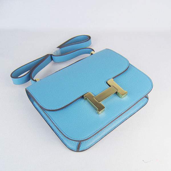 Hermes Constance Calf Leather Bag - H017 Light Blue With Gold Hardware - Click Image to Close
