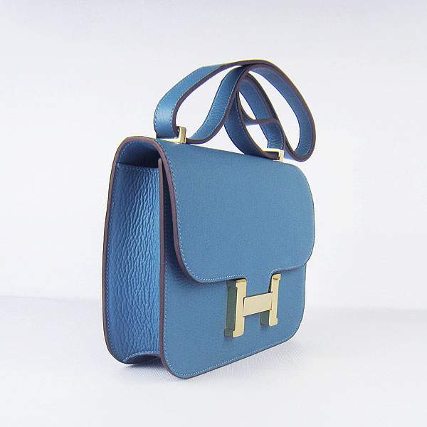 Hermes Constance Calf Leather Bag - H017 Blue With Gold Hardware - Click Image to Close