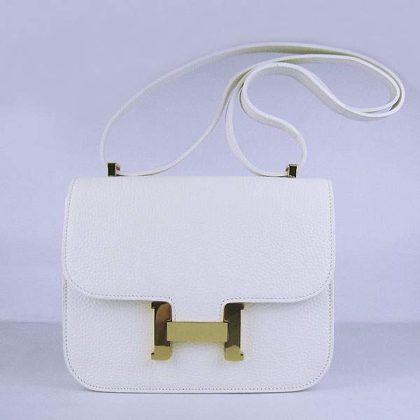Hermes Constance Calf Leather Bag - H017 White With Gold Hardware