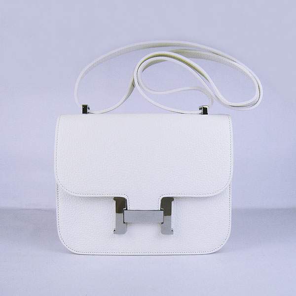 Hermes Constance Calf Leather Bag - H017 White With Silver Hardware - Click Image to Close