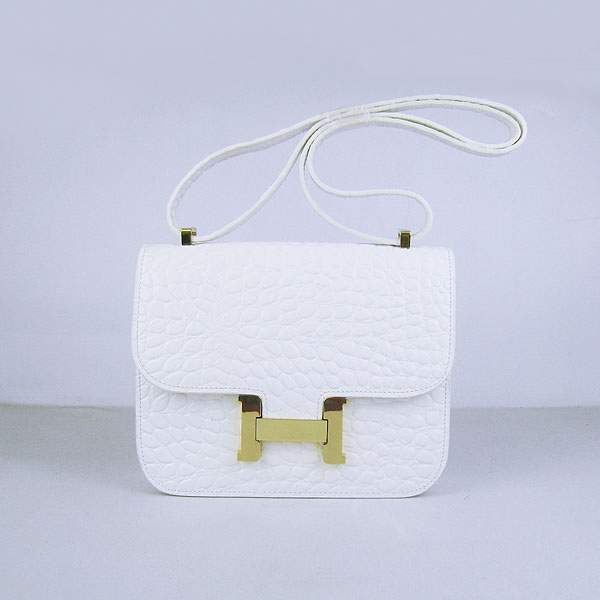 Hermes Constance Calf Leather Bag - H017 White Stone With Gold Hardware