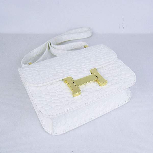 Hermes Constance Calf Leather Bag - H017 White Stone With Gold Hardware