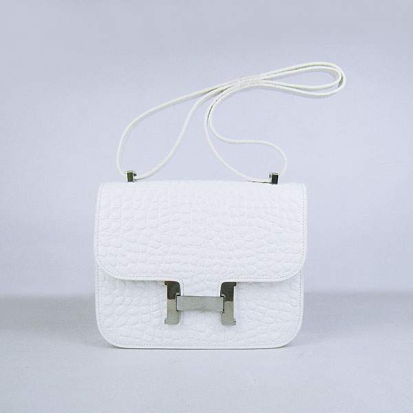 Hermes Constance Calf Leather Bag - H017 White Stone With Silver Hardware