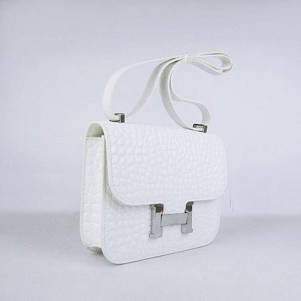 Hermes Constance Calf Leather Bag - H017 White Stone With Silver Hardware