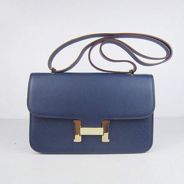 Hermes Constance Togo Leather Handbag - H020 Dark Blue with Gold Hardware - Click Image to Close