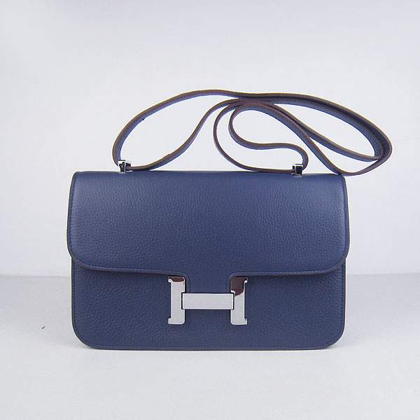 Hermes Constance Togo Leather Handbag - H020 Dark Blue with Silver Hardware - Click Image to Close