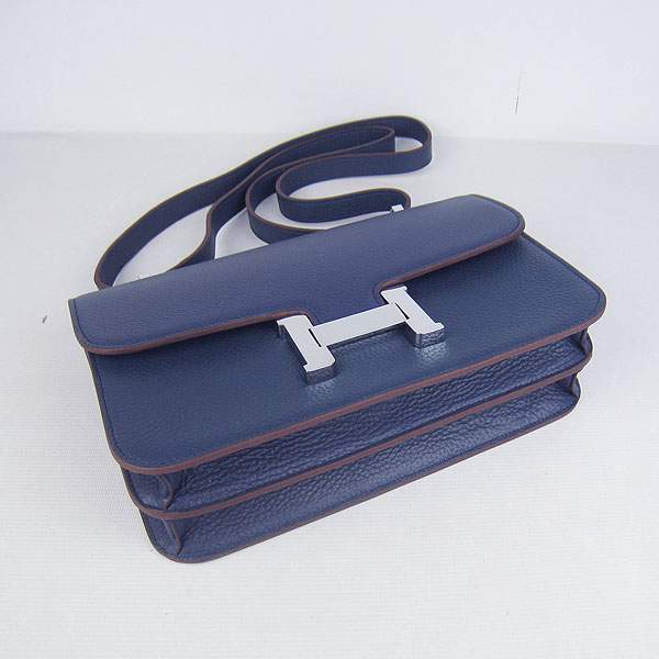 Hermes Constance Togo Leather Handbag - H020 Dark Blue with Silver Hardware