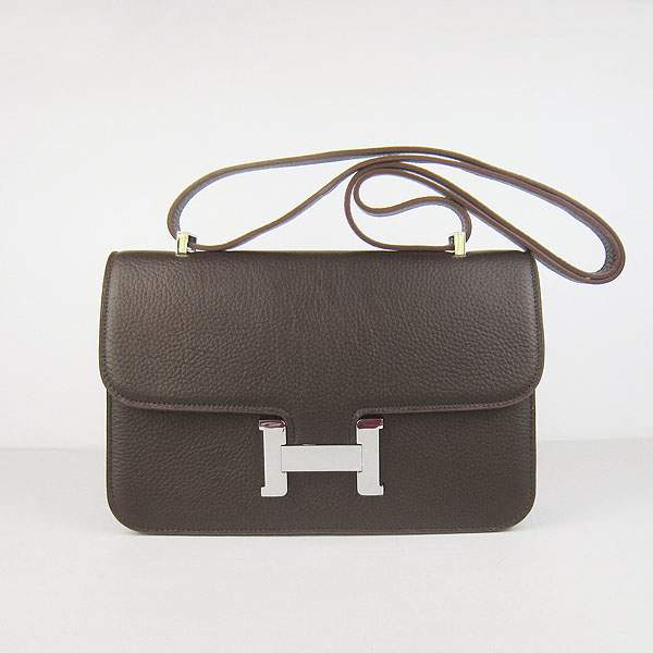 Hermes Constance Togo Leather Handbag - H020 Dark Coffee with Silver Hardware - Click Image to Close