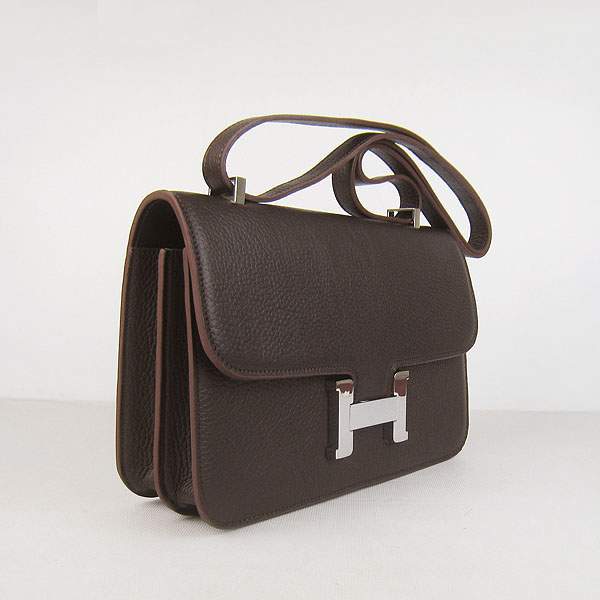 Hermes Constance Togo Leather Handbag - H020 Dark Coffee with Silver Hardware - Click Image to Close