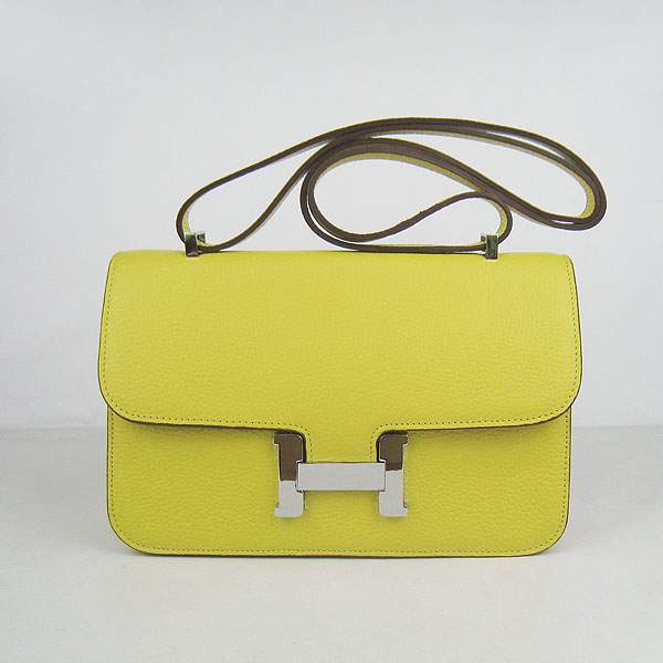 Hermes Constance Togo Leather Handbag - H020 Lemon Yellow with Silver Hardware - Click Image to Close