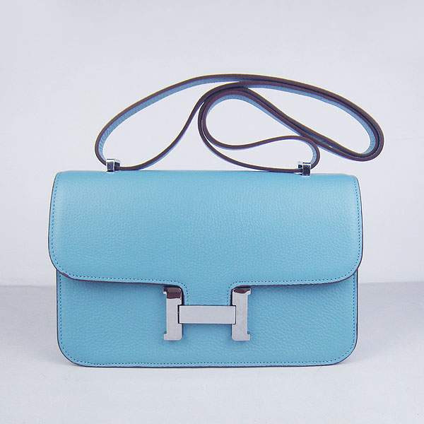 Hermes Constance Togo Leather Handbag - H020 Light Blue with Silver Hardware - Click Image to Close